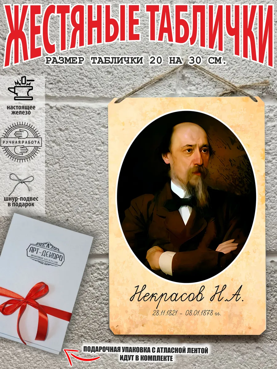 Портрет русского писателя Некрасов табличка металл